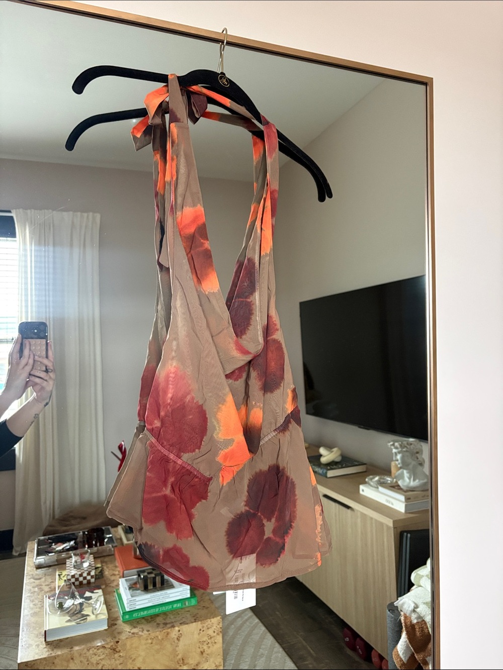 NWT Cowl neck floral mesh top